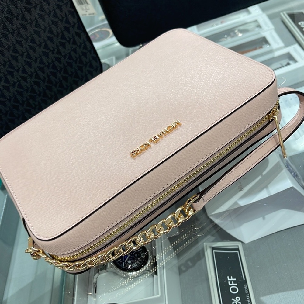 Michael Kors Jet Set Item Large East West Zip Crossbody Leather Powder Blush - Picture 14 of 16